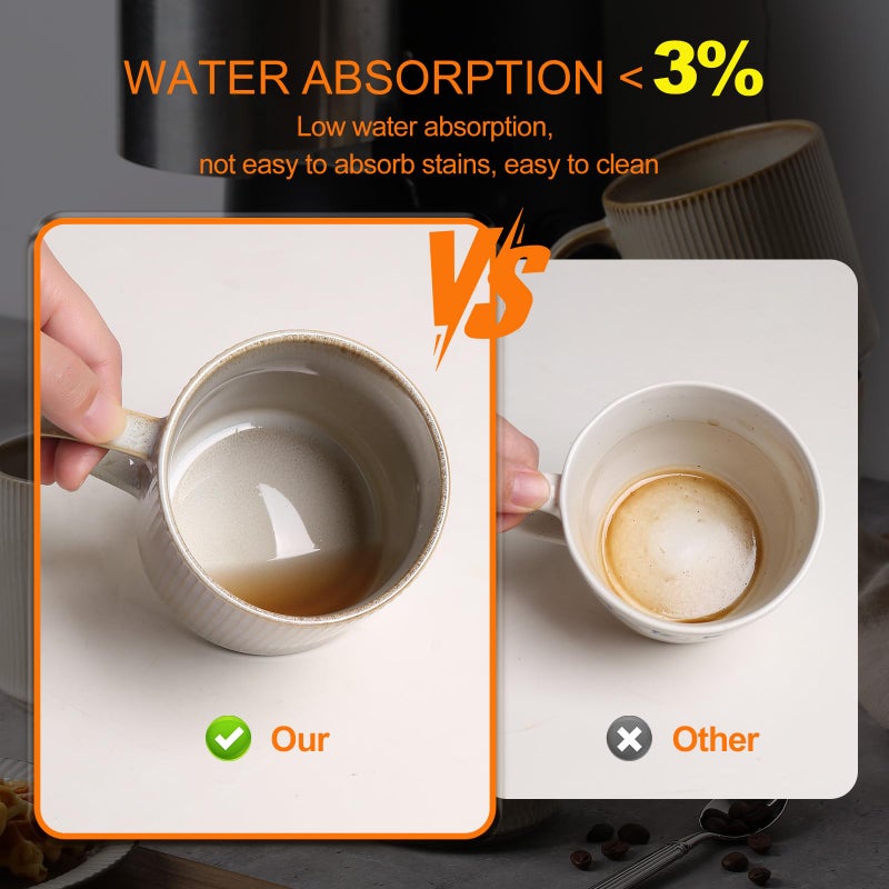 MONITO Coffee Mugs Set of 6, 16 oz Mugs Set, Ceramic Coffee Cups with Large Handles, Suitable for Lattes, Hot tea, Cappuccinos, Mochas and Cocoa,Bonbon Beige - Image 4