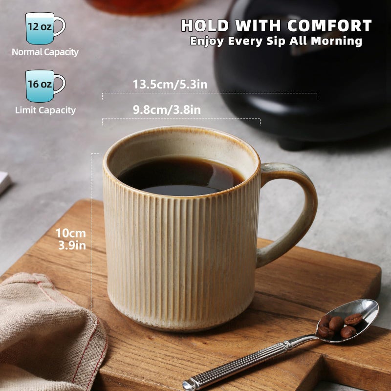 MONITO Coffee Mugs Set of 6, 16 oz Mugs Set, Ceramic Coffee Cups with Large Handles, Suitable for Lattes, Hot tea, Cappuccinos, Mochas and Cocoa,Bonbon Beige - Image 2