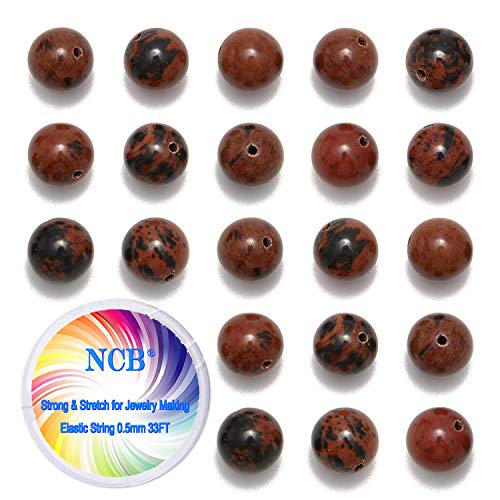 NCB 100Pcs Natural Stone Beads - 8mm Round & Spacer Beads for Jewelry Making (Mahogany Obsidian, Energy Healing, Free Crystal Stretch Cord) - Image 1