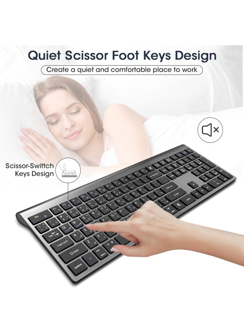 اووكاي لوحة مفاتيح وماوس لاسلكيان عربي وإنجليزي: قابلة لإعادة الشحن بتقنية بلوتوث 2.4 جيجاهرتز - ماوس ولوحة مفاتيح صامتة كاملة الحجم مع لوحة أرقام لأجهزة iOS/Windows/Android - لأجهزة MacBook/Air/iPad/iPhone، وأجهزة الكمبيوتر، واللاب توب - Image 5