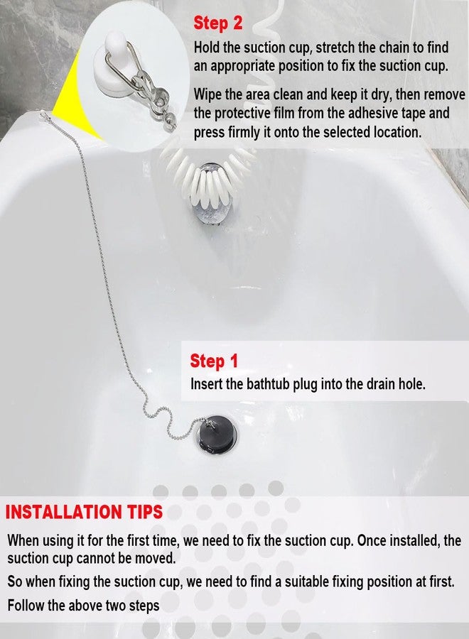 Seatery Bathtub Stopper, Silicone Tub Drain Stopper/Plug/Cover with 27.5" Stainless Steel Beaded Chain, Shower Bath Drain Water Stopper - Image 4