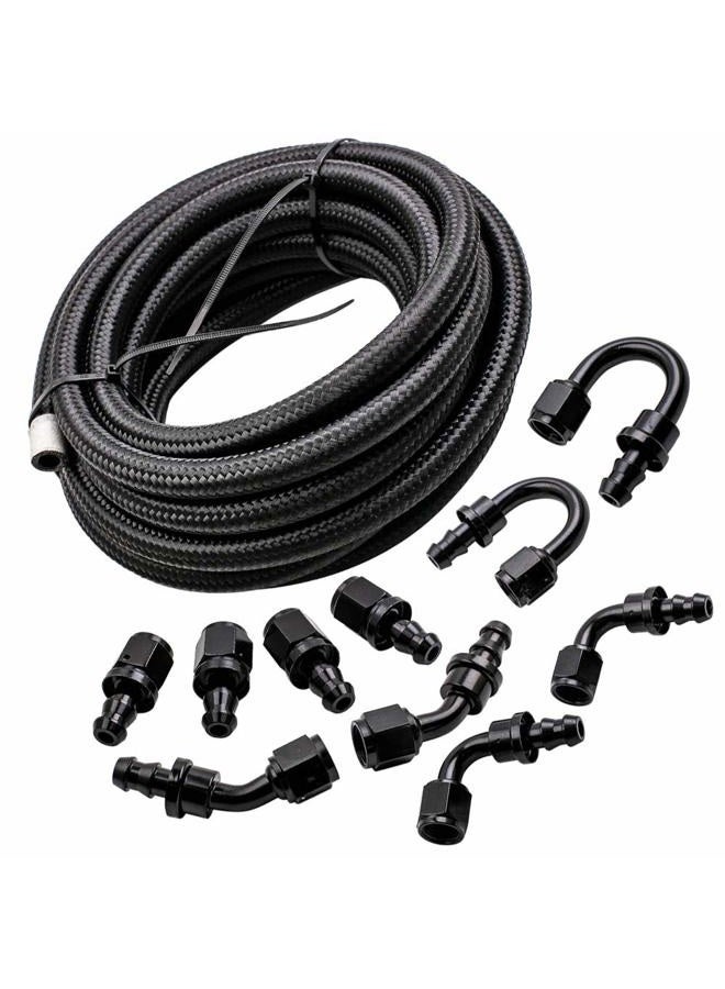 maXpeedingrods 6AN 20FT Fuel Line Kit, 3/8" Gas Oil Line Hose, AN6 Transmission Cooler Lines, CPE Nylon Stainless Steel Braided+ -6AN Push Lock Fitting Hose End 10PCS - Image 1