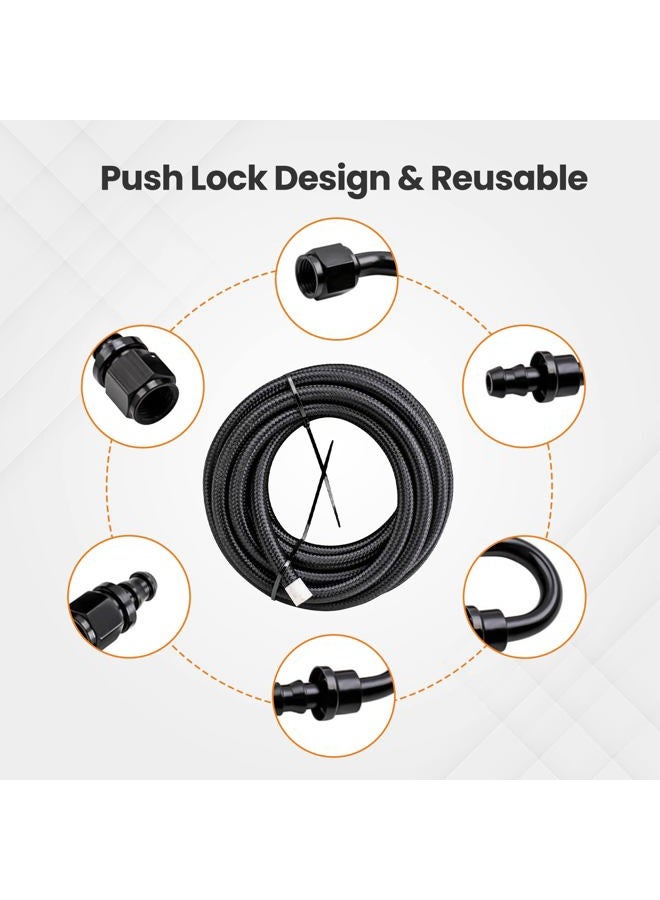 maXpeedingrods 6AN 20FT Fuel Line Kit, 3/8" Gas Oil Line Hose, AN6 Transmission Cooler Lines, CPE Nylon Stainless Steel Braided+ -6AN Push Lock Fitting Hose End 10PCS - Image 3