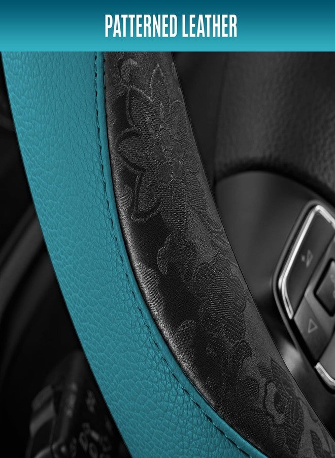 PIC AUTO Steering Wheel Cover, Black Patterned & Blue Leather Patchwork Design, Universal Fit 14.5"-15.5", Anti-Slip, Odor-Free, Soft PU Grain Leather, Durable Grip Car Accessory for Girls & Women - Image 3