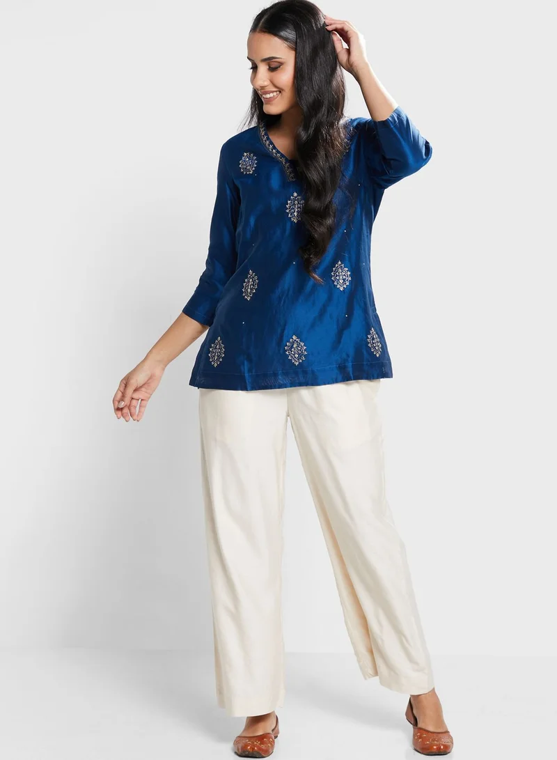 Fabindia V-Neck Embroidered Kurti