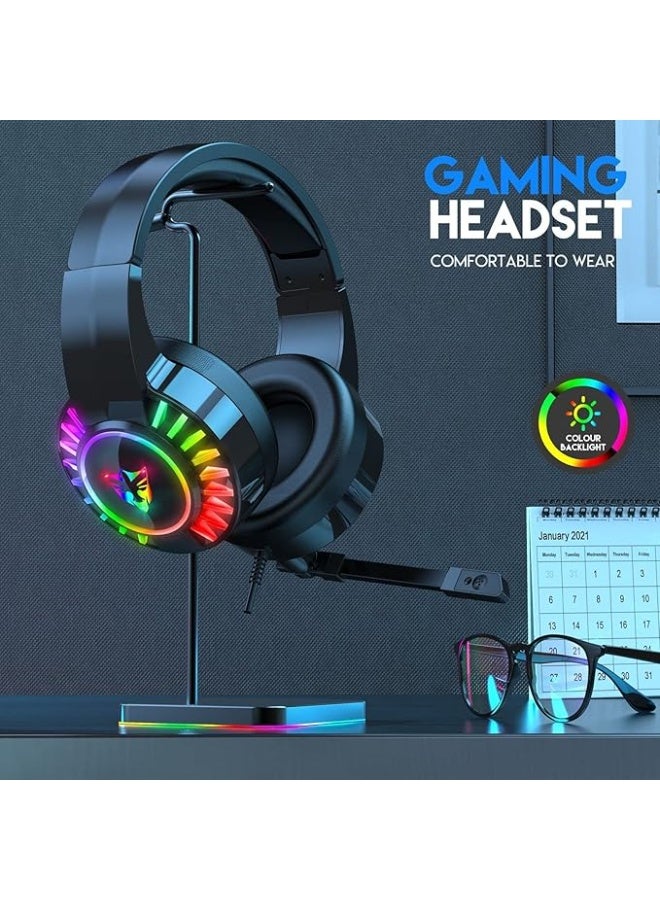 سماعة رأس للألعاب U300 - سلكية بإضاءة خلفية RGB وميكروفون - أسود - Image 4