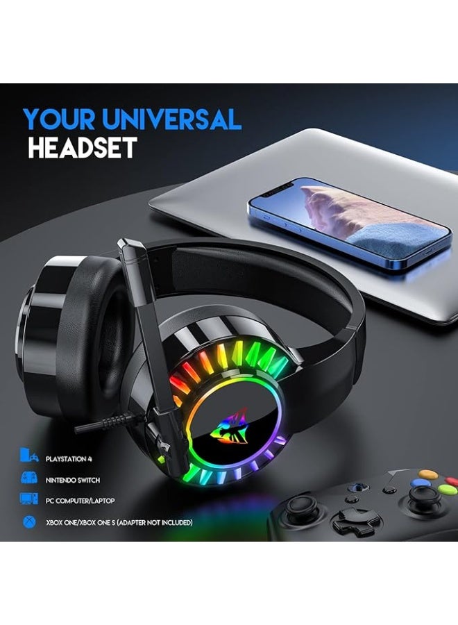سماعة رأس للألعاب U300 - سلكية بإضاءة خلفية RGB وميكروفون - أسود - Image 3