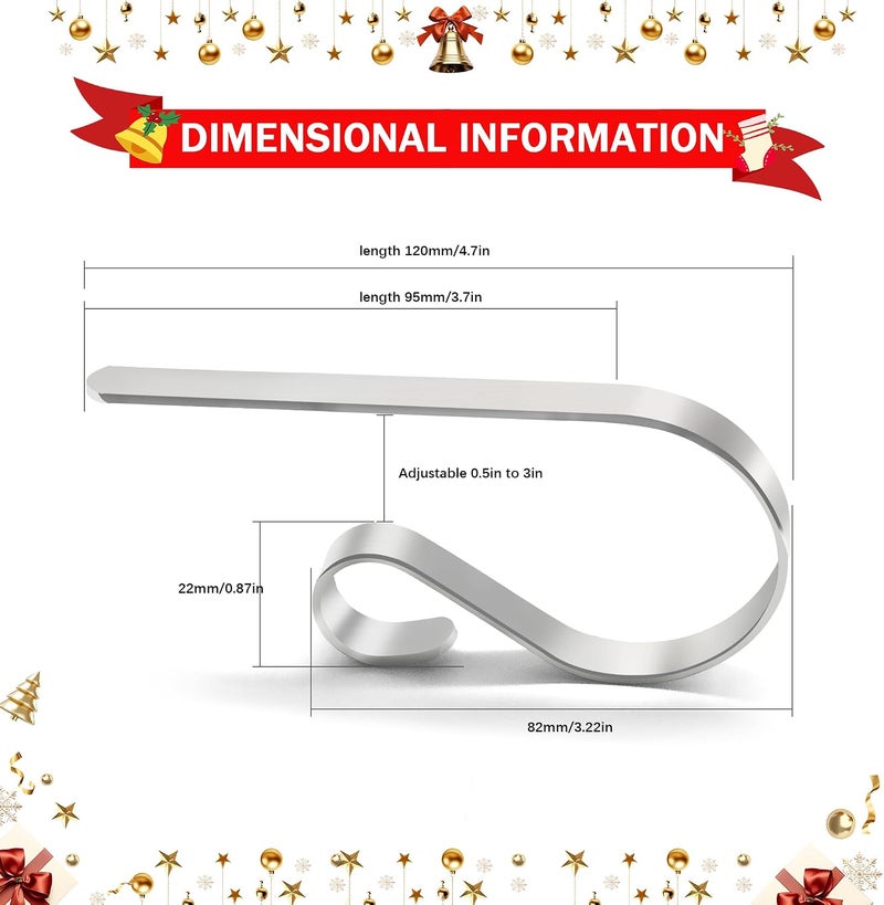 TAROSE Christmas Stocking Holder, Set of 6, Mantle Clip Fireplace Hooks Hanger, Stocking Scrolls for Party Christmas Decoration Supplies (Silver) - Image 4