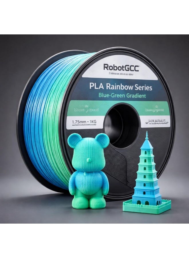 robotgcc PLA Blue Green Gradient Multicolor 1.75mm 3D Printing Material 1KG Spool Smooth Color Transition Filament Glossy Surface Easy Print Low Warping Strong Layer Adhesion Precision Diameter Stable Extrusion FDM Compatible for Creative Models Prototyping DIY Projects - Image 2