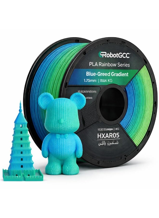 robotgcc PLA Blue Green Gradient Multicolor 1.75mm 3D Printing Material 1KG Spool Smooth Color Transition Filament Glossy Surface Easy Print Low Warping Strong Layer Adhesion Precision Diameter Stable Extrusion FDM Compatible for Creative Models Prototyping DIY Projects - Image 1