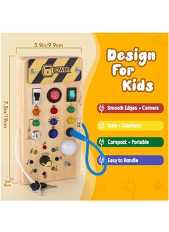 bbet Baby Busy Board Montessori Wooden Busy Board for Toddlers with 8 LED Light Switches Sensory Toys with Lights Baby Travel Toys Gift for 1 + Year Old Baby Toddler Educational Learning Activities  - Image 3