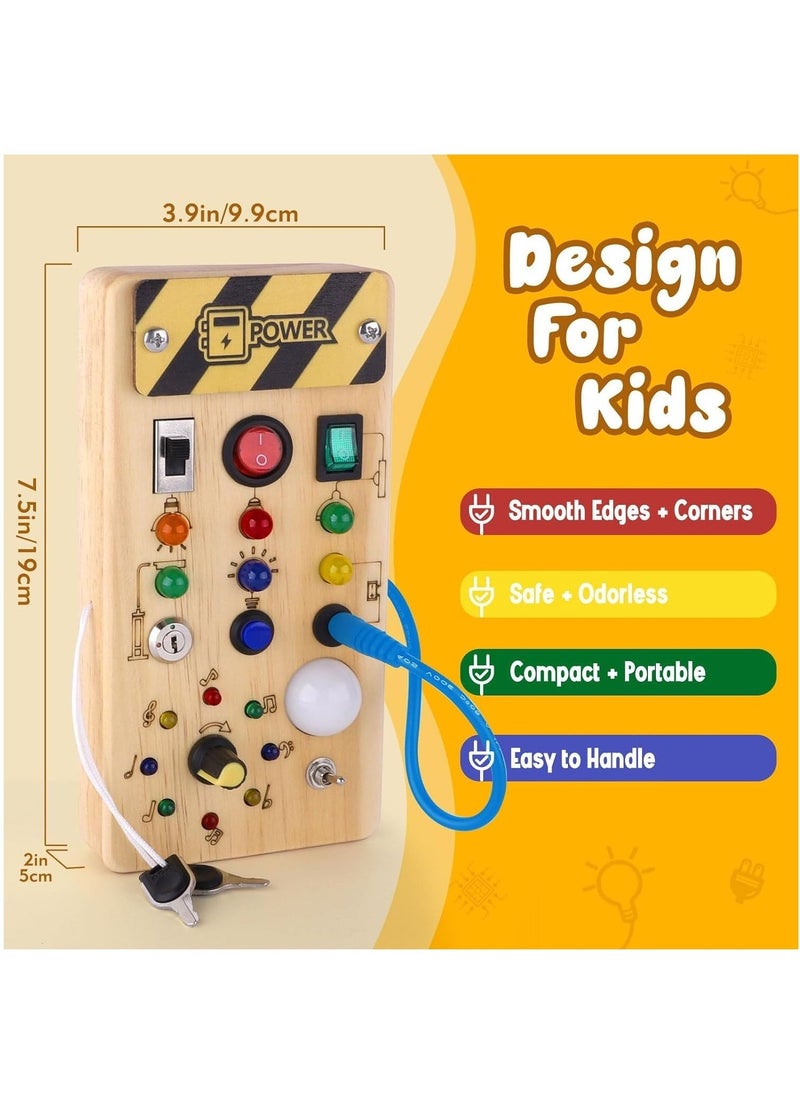 باربي الفيل لوحة Baby Busy Board من خشب Montessori للأطفال الصغار مع 8 مفاتيح إضاءة LED وألعاب حسية مع أضواء وألعاب سفر للأطفال هدية للأطفال بعمر سنة فما فوق وأنشطة تعليمية للأطفال الصغار  - Image 3