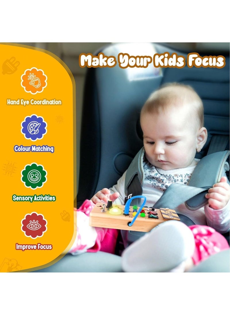 باربي الفيل لوحة Baby Busy Board من خشب Montessori للأطفال الصغار مع 8 مفاتيح إضاءة LED وألعاب حسية مع أضواء وألعاب سفر للأطفال هدية للأطفال بعمر سنة فما فوق وأنشطة تعليمية للأطفال الصغار  - Image 4