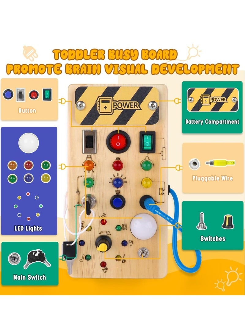 bbet Baby Busy Board Montessori Wooden Busy Board for Toddlers with 8 LED Light Switches Sensory Toys with Lights Baby Travel Toys Gift for 1 + Year Old Baby Toddler Educational Learning Activities  - Image 2