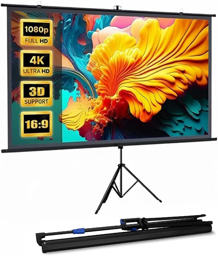 إف إتش شاشة عرض محمولة من FH Flash Hawk 2 في 1 مقاس 72 بوصة بنسبة 16:9 مع حامل ثلاثي القوائم وحقيبة حمل للاستخدام الداخلي والخارجي في المسرح المنزلي والسينما في الفناء الخلفي والسفر - Image 1
