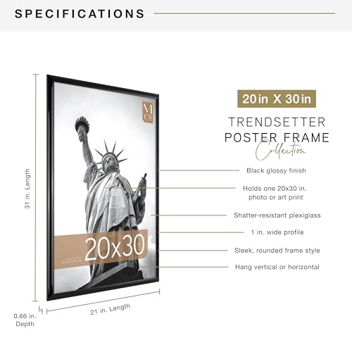 MCS Trendsetter 20x30 Poster Frame Black High-Gloss, Vertical & Horizontal Wall Hanging Large Picture Frame for Photos, Posters & Art Prints (1-Pack) - Image 4