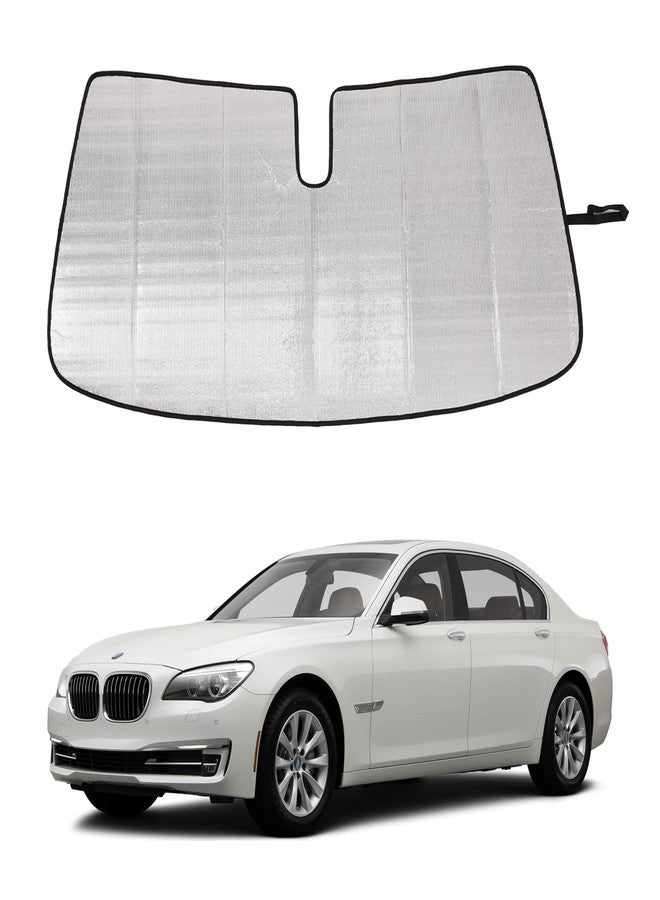 Qiosreui واقي شمس للزجاج الأمامي للسيارة متوافق مع سيارات BMW الفئة السابعة F01 F02 F03 F04 موديلات 2009-2014، واقي شمس للنافذة الأمامية، واقي شمس عاكس قابل للطي، غطاء واقي للشاشة، حاجب للأشعة فوق البنفسجية، واقي من الحرارة - Image 1