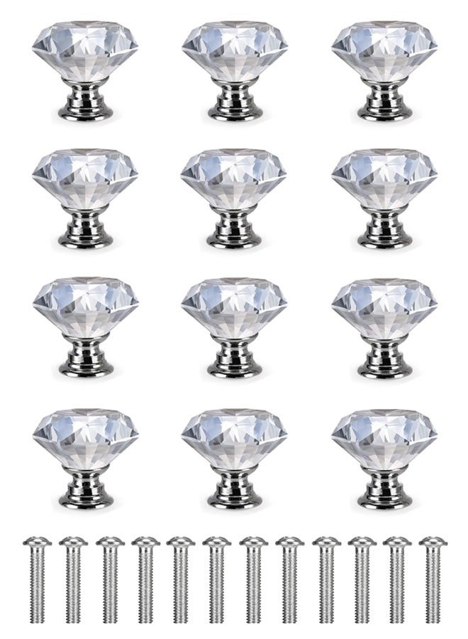 12 Pack Drawer Knobs Diamond Shaped Crystal Glass 30mm Cabinet Knobs Pull Handles, Kitchen Cabinet Knobs for Dresser Drawers - Image 1