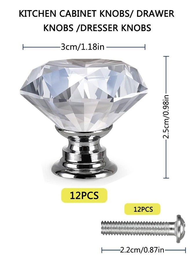 12 Pack Drawer Knobs Diamond Shaped Crystal Glass 30mm Cabinet Knobs Pull Handles, Kitchen Cabinet Knobs for Dresser Drawers - Image 2