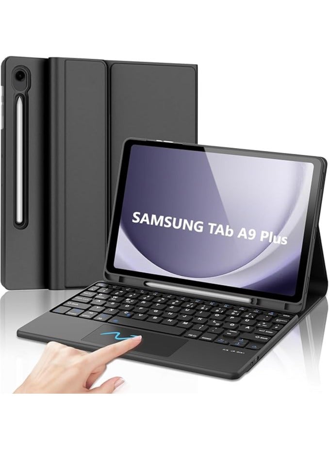 erorex Touchpad Keyboard Samsung Galaxy Tab A9+/A9 Plus Keyboard Case, QWERTZ Keyboard, Protective Case with Keyboard, Black, Arabic and English - Image 1