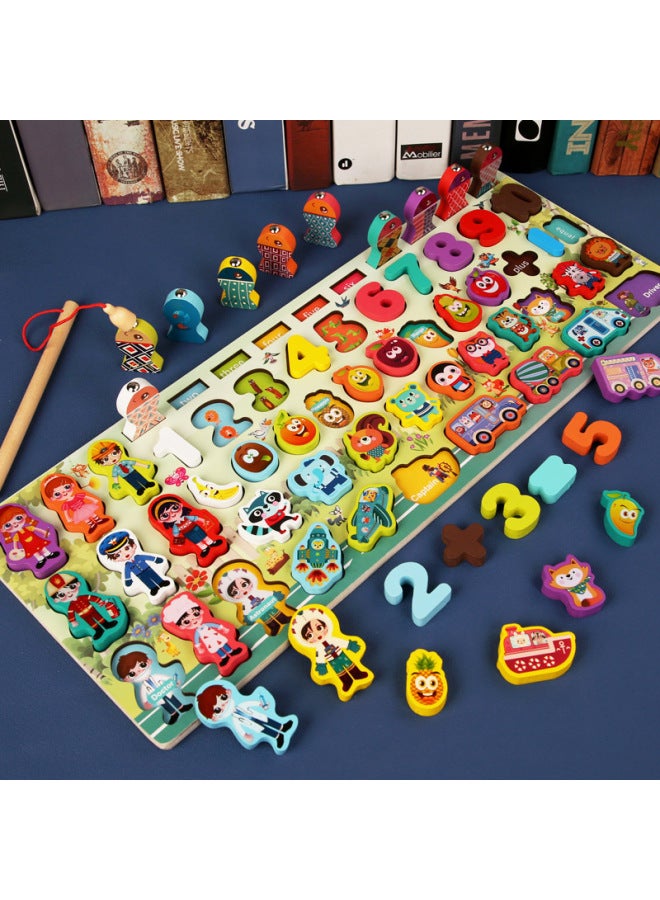 Hot-selling Children's Toys Digital Puzzle Building Blocks Assembled Early Education Educational Boys' And Girls' Baby Fishing Logarithmic Board-Color:Occupational Cognitive Animal Traffic Logarithmic Board - Image 1