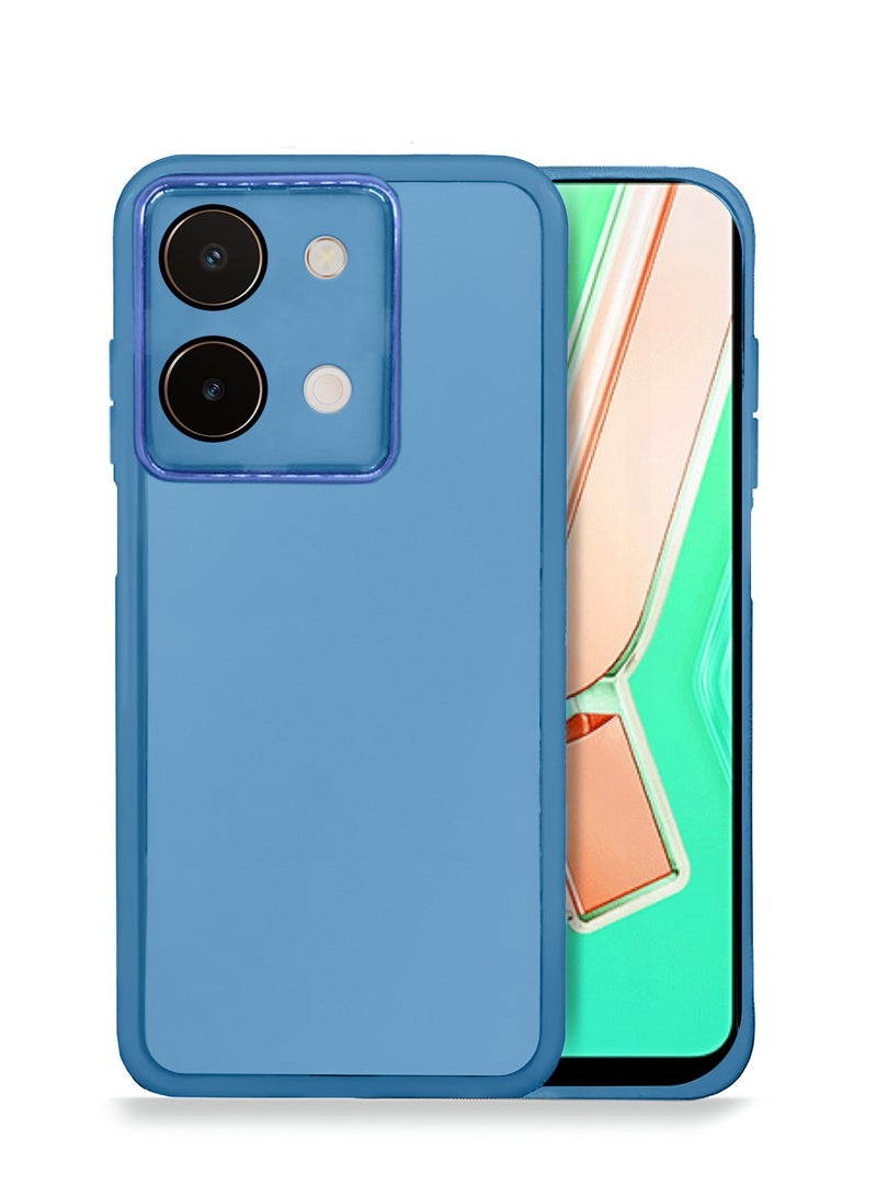 Wtech vivo Y28 4G 2024 Soft Transparent TPU Silicone Ultra Thin Phone Stylish Electroplated Camera Border Back Case Cover - Blue - Image 1