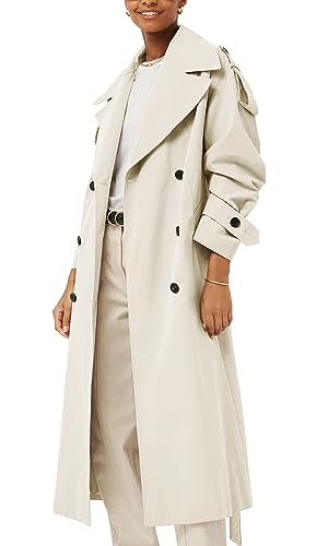 Farktop Womens Oversized Long Trench Coat Double Breasted Lapel Windproof Overcoat with Belt - Image 2