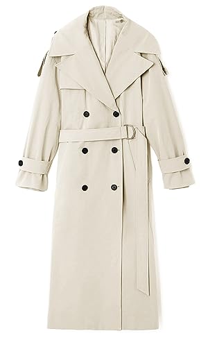 Farktop Womens Oversized Long Trench Coat Double Breasted Lapel Windproof Overcoat with Belt - Image 4