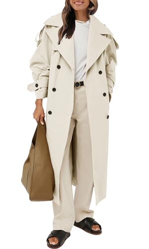 Farktop Womens Oversized Long Trench Coat Double Breasted Lapel Windproof Overcoat with Belt - Image 5