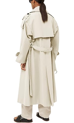 Farktop Womens Oversized Long Trench Coat Double Breasted Lapel Windproof Overcoat with Belt - Image 3