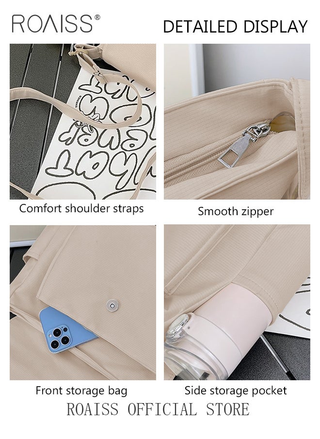roaiss - Women Large Capacity Single Shoulder Crossbody Bag Versatile Student Bag Simple Solid Color Canvas Dumpling Bag - Image 1