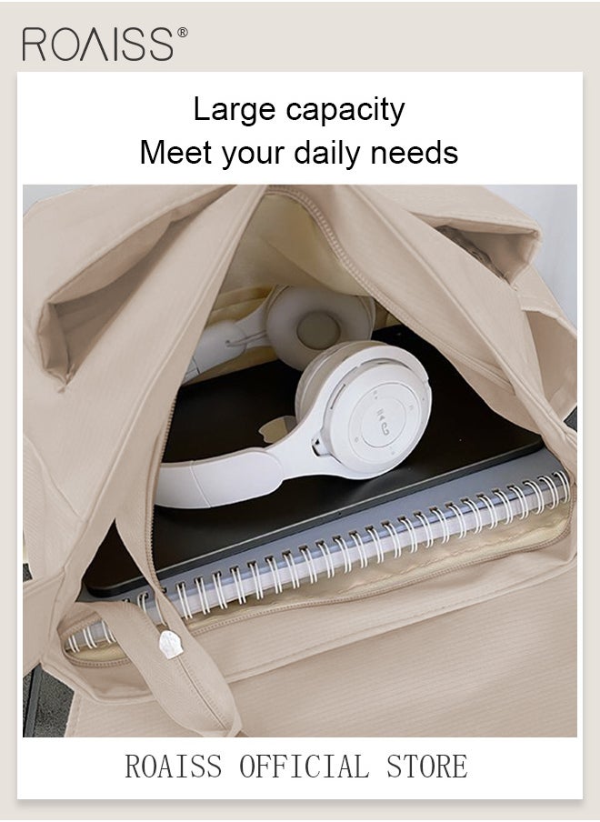 roaiss - Women Large Capacity Single Shoulder Crossbody Bag Versatile Student Bag Simple Solid Color Canvas Dumpling Bag - Image 1