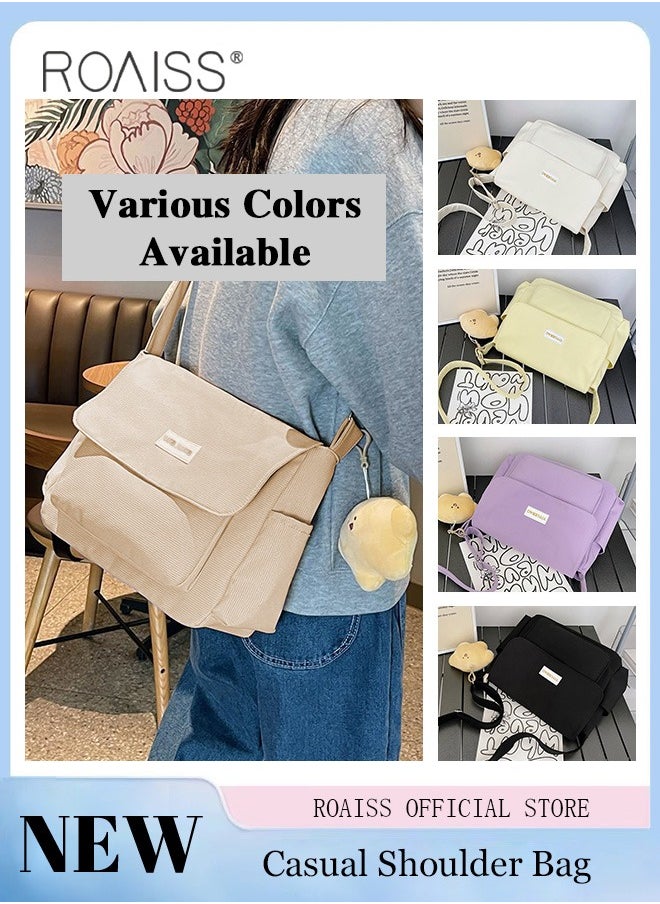 roaiss - Women Large Capacity Single Shoulder Crossbody Bag Versatile Student Bag Simple Solid Color Canvas Dumpling Bag - Image 1