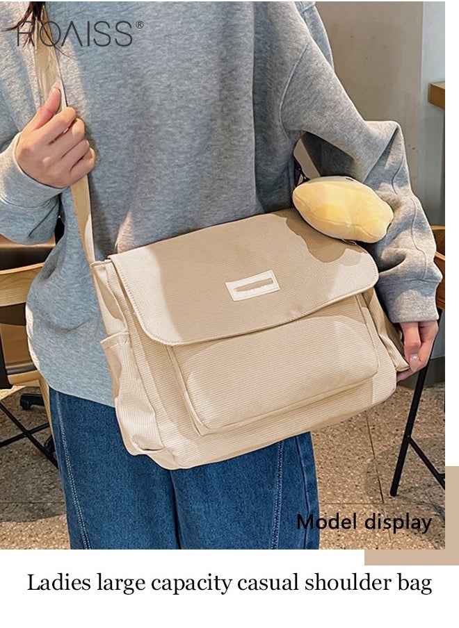 roaiss - Women Large Capacity Single Shoulder Crossbody Bag Versatile Student Bag Simple Solid Color Canvas Dumpling Bag - Image 1