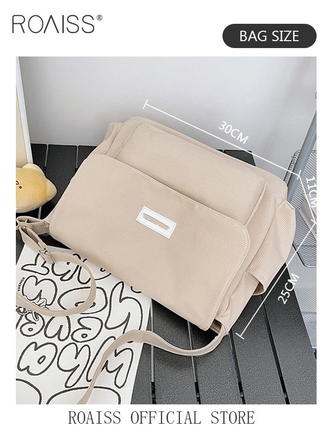 roaiss - Women Large Capacity Single Shoulder Crossbody Bag Versatile Student Bag Simple Solid Color Canvas Dumpling Bag - Image 1
