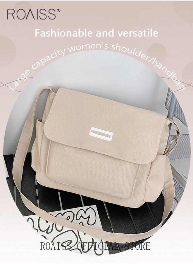 roaiss - Women Large Capacity Single Shoulder Crossbody Bag Versatile Student Bag Simple Solid Color Canvas Dumpling Bag - Image 1