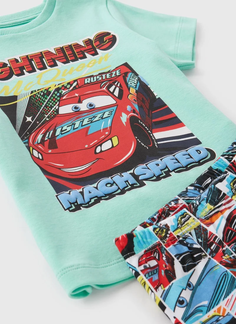 Matalan Disney Kids Green Cars Pyjama Top & Shorts Set