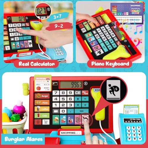 maysida 52PCS Toy Cash Register for Kids with Sound MusicScannerMicrophoneCredit CardPlay Money Pretend Learning Toy Kids Cash Register Christmas Birthday Gift for Toddlers Girl Boy Age 3 4 5 6 - Image 5