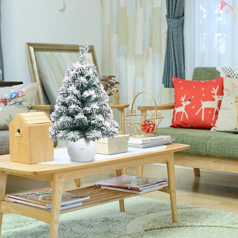 24 Inches Mini Christmas Trees Artificial Flocking Snow Tabletop Christmas Tree Ornaments for Dining Table Desk Home Holiday Decorations - Image 5