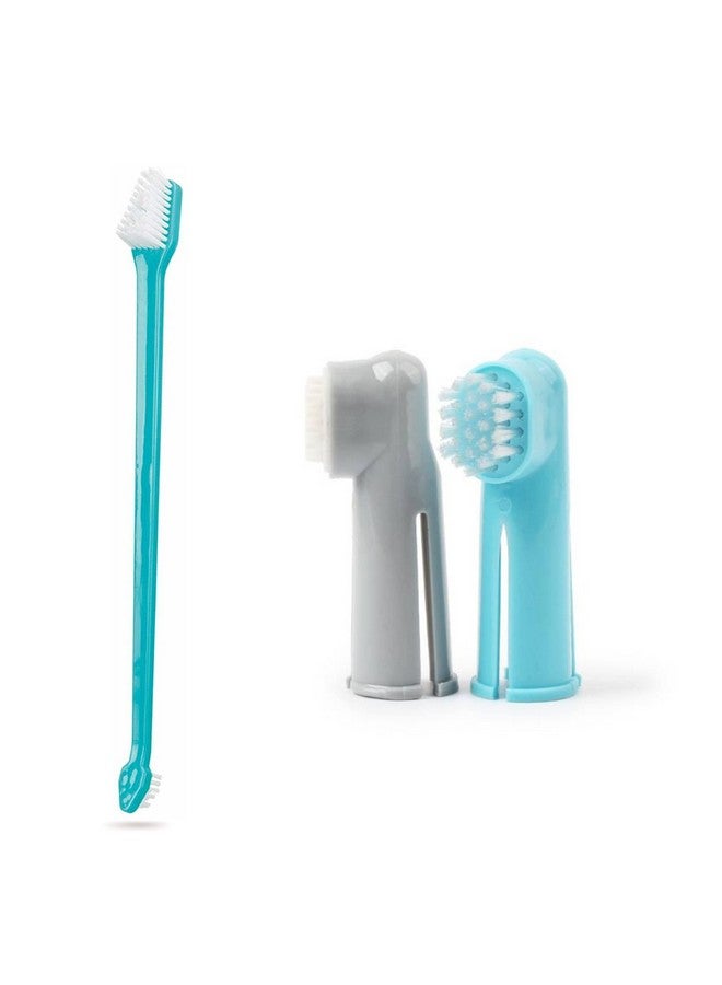 3 Pcs Pet Dental Manual Toothbrush Kit | Extra-Long Double Ended And A Pair Of Finger Brush | Gentle Cleaning | Soft Bristles | Toothbrush For Adult Dogs & Cats (Multicolored) - Image 1