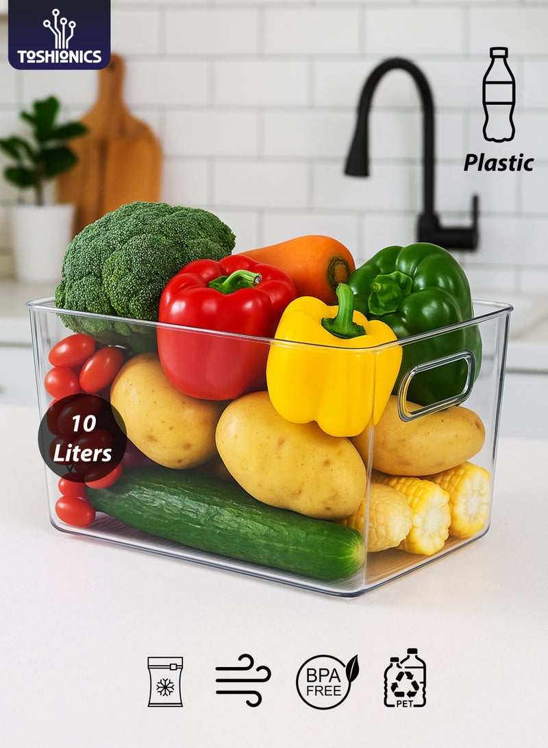 Toshionics 10 Liters Multifunctional Clear Storage Box (29x21x17cm) – BPA-Free Plastic Organizer Bins with Handles for Kitchen, Fridge, Pantry, Bathroom, Closet & Office – Stackable Transparent Storage Containers - Image 1