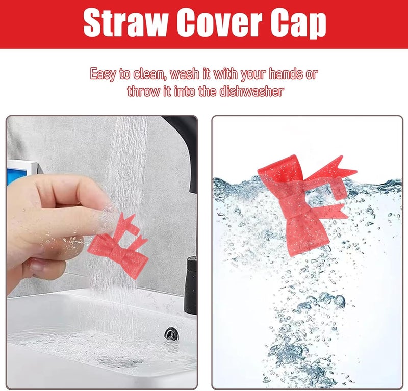 Hpebl 4Pcs Silicone Straw Toppers Covers for Stanley Cups 40/30oz 10mm(0.4in) Brown Dust-Proof Bow Straw Covers Toppers Red Suitbale for Stanley Cup Accessories Reusable Straws Caps - Image 3