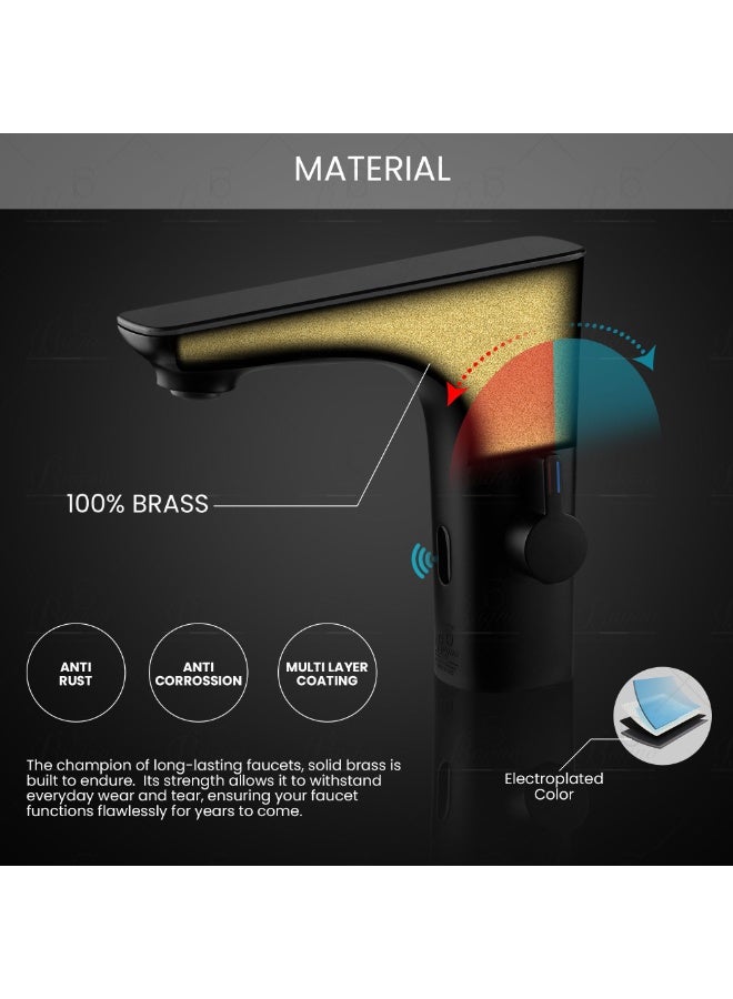 B Bagno Infrared Sensor Basin Mixer - Automatic Hands-Free Smart Faucet (Solid Brass, AC/DC Dual Power) Matte Black - Image 4