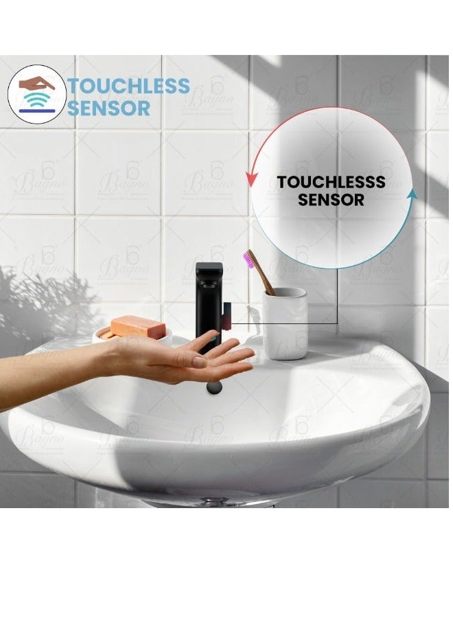 B Bagno Infrared Sensor Basin Mixer - Automatic Hands-Free Smart Faucet (Solid Brass, AC/DC Dual Power) Matte Black - Image 2