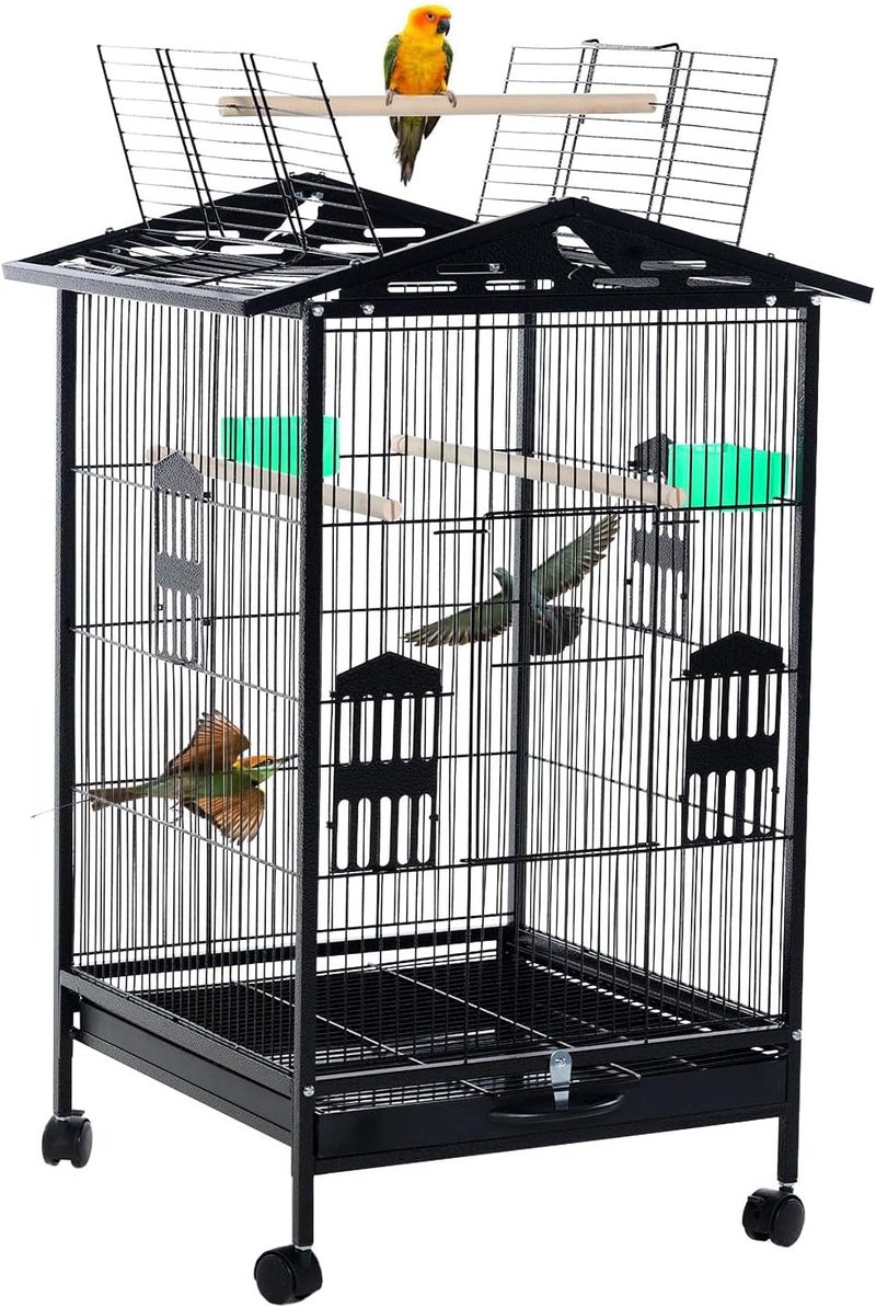 TDOO Easy assemble alternatives Standing Large Bird Cage, Wrought Iron Flight Bird Cage with Rolling Stand and Slide Out Tray, Parakeet Cage Bird Cage for Parrots, Macaw, Cockatiels, Canary, Finch, Lovebirds, Pigeons (b08-b) Global trendy simple build - Image 1