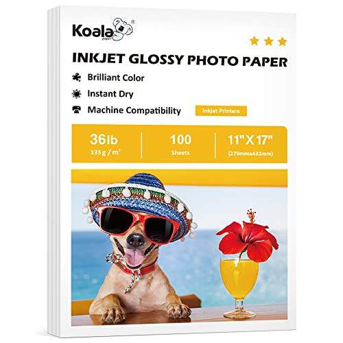 KOALA PAPER Koala Glossy Thin Inkjet Printer Paper 11x17 Inches for Printing Brochure Flyer Glossy 100 Sheets 36Lb for Inkjet Printers DYE INK - Image 1