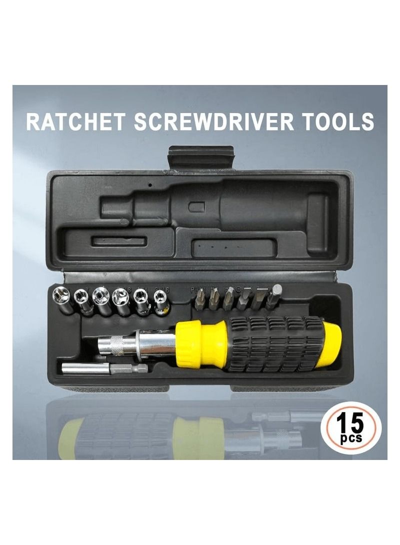 M Tools-13298 مفكات براغي قابلة للفصل طقم مفك براغي بسقاطة 15 قطعة  - Image 1