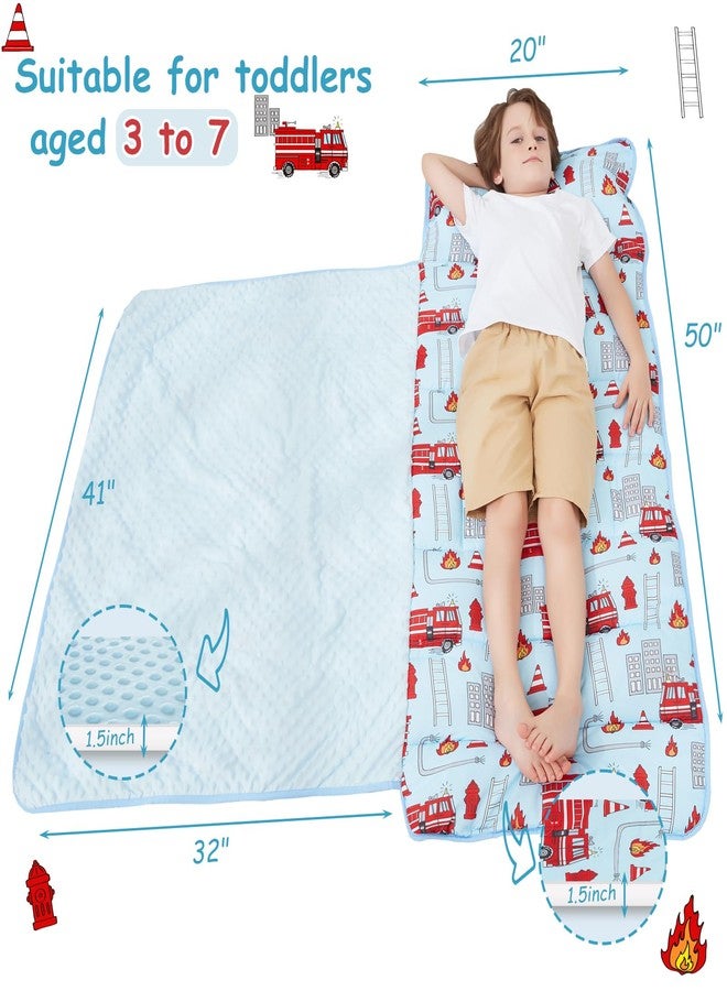 softan Toddler Nap Mat with Pillow and Blanket, Extra Large Rolled Napping Mats,Slumber Bags for Boys Girls,Easy to Roll up,Kids Sleeping Bag for Daycare, Preschool Travel Camping,Fire Truck - Image 3