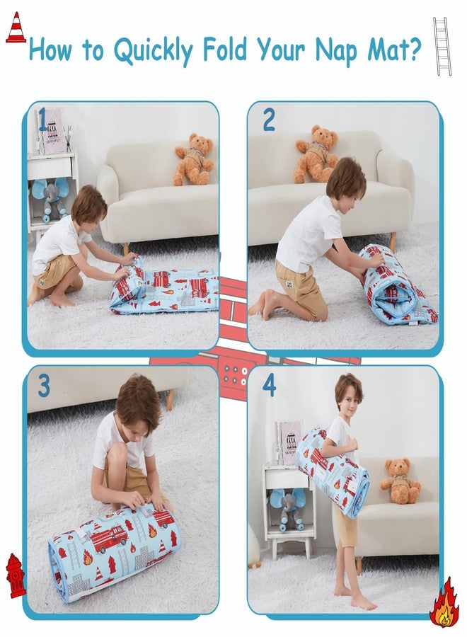 softan Toddler Nap Mat with Pillow and Blanket, Extra Large Rolled Napping Mats,Slumber Bags for Boys Girls,Easy to Roll up,Kids Sleeping Bag for Daycare, Preschool Travel Camping,Fire Truck - Image 5
