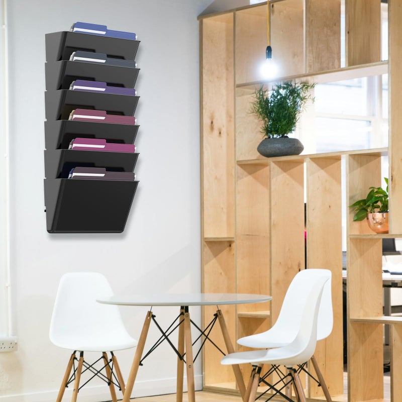 MINDEPOT 6 Pockets Acrylic Wall File Organizer, Clear Wall File Holder, Plastic Hanging Wall File Holder for Office, School and Home, Black - Image 4